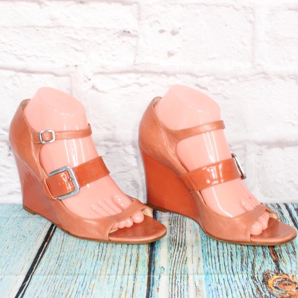 Cole Haan Peach Leather Ankle Strap Open Toe Wedge Platform Sandals 9 B - Picture 3 of 7